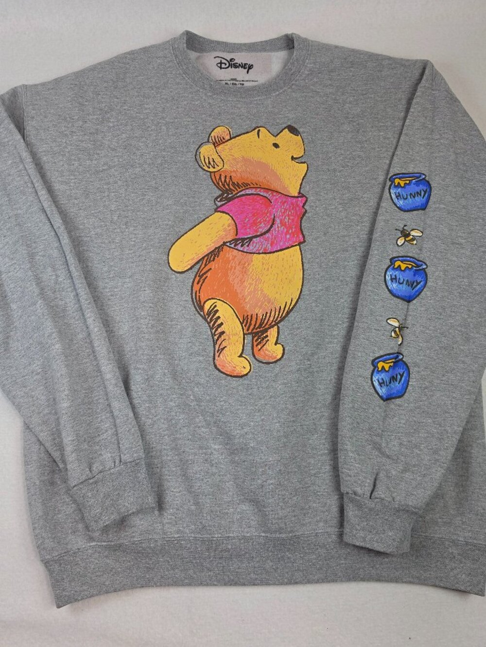 Disney Winnie the Pooh Crewneck Hunny Pot Sleeve Graphic Sweatshirt XL